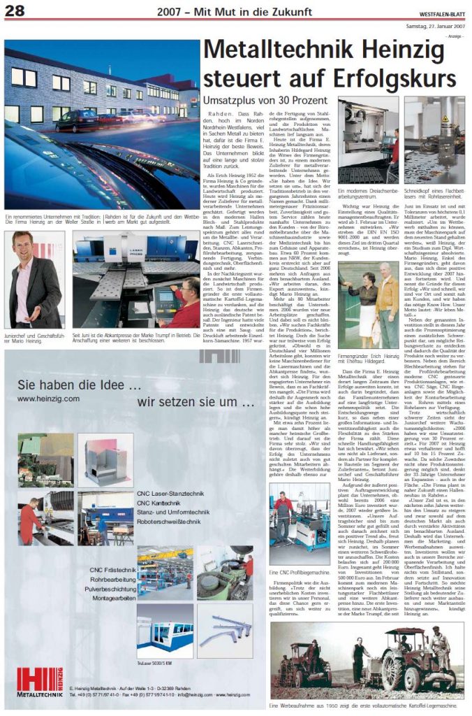 Metalltechnik Heinzig steuert auf Erfolgskurs