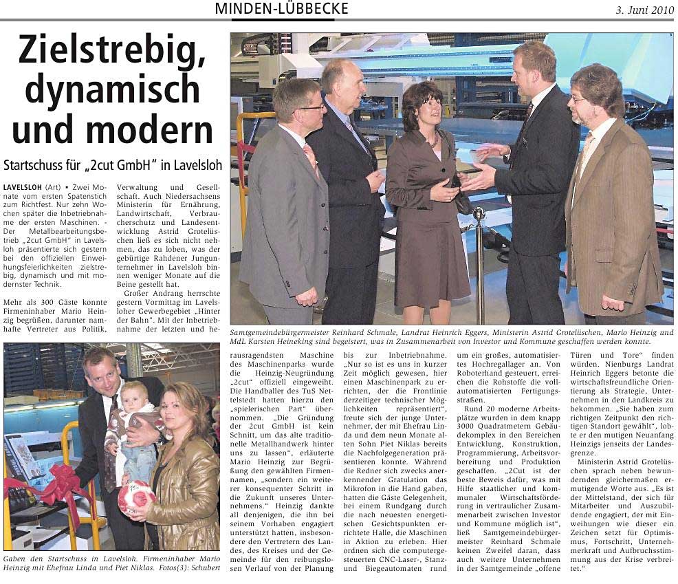 Ministerin bei Eröffnung von 2CUT